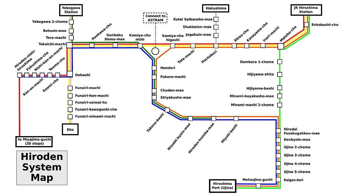 Kaart van hirosjima trein